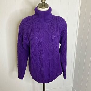 Vintage Ellemenno  Medium Purple 100% Acrylic Purple Turtleneck Knit Sweater